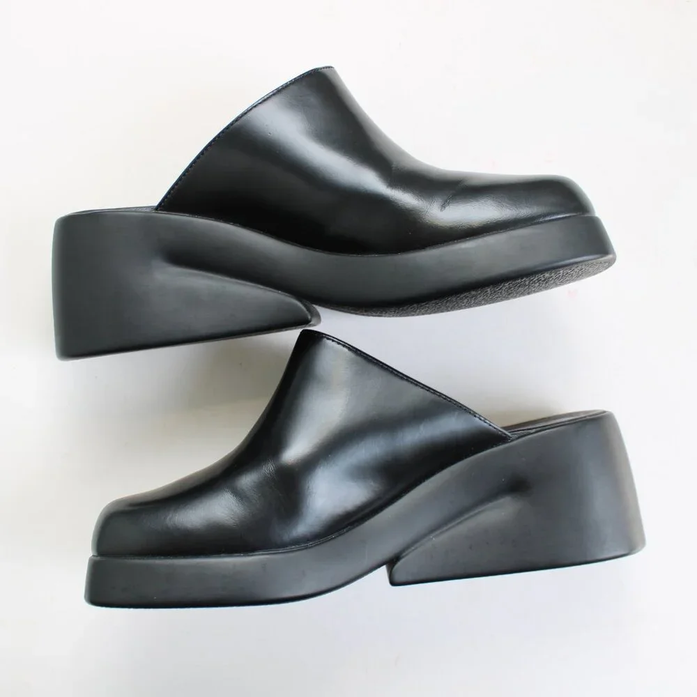 Camper Women's Black Kaah Leather Lightweight Wedge Clogs Size 37 / 7 US - Picture 4 of 9
